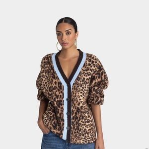KBB by KAHLANA Women's 'The Slouchy
Cardigan' - Tan Leopard print with blue trim